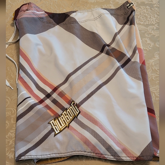 Billabong Board Shorts Mens 36 Swim Trunks Orange Brown Surf Striped Pocket Logo - Picture 5 of 15